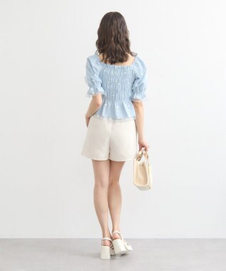 earth music&ecology フラワー刺繍シャーリングプルオーバー Sax