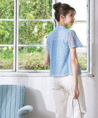 Tiaclasse 【洗える】チュールレースブラウス サックス