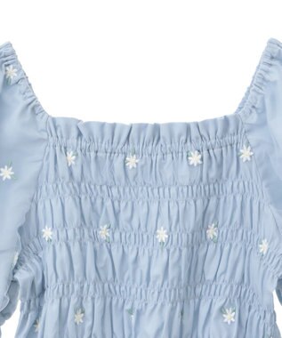 earth music&ecology フラワー刺繍シャーリングプルオーバー Sax