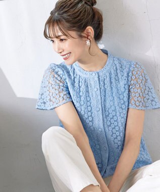 Tiaclasse 【洗える】チュールレースブラウス サックス