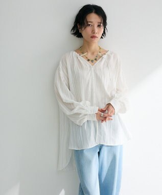 Green Parks ドロストネックシアーストライプチュニック Off White