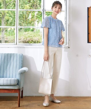 Tiaclasse 【洗える】チュールレースブラウス サックス