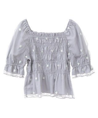 earth music&ecology フラワー刺繍シャーリングプルオーバー Light Gray