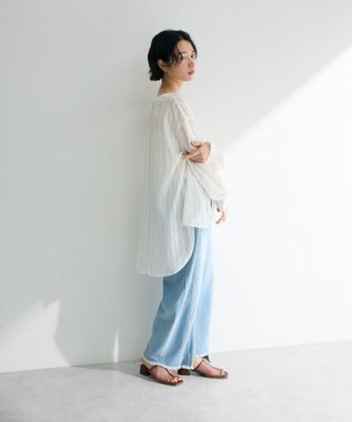 Green Parks ドロストネックシアーストライプチュニック Off White