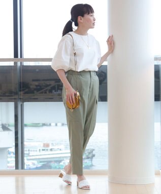 自由区 【洗える】撥水シルキーポプリン カーゴパンツ カーキ系