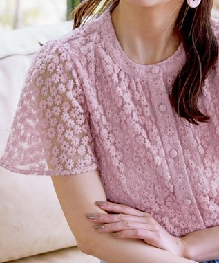 Tiaclasse 【洗える】チュールレースブラウス ピンク