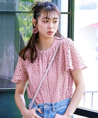 Tiaclasse 【洗える】チュールレースブラウス ピンク