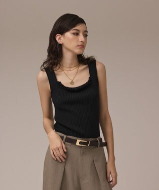 GRACE CONTINENTAL リブフリルニットトップ ブラック