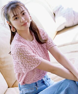 Tiaclasse 【洗える】チュールレースブラウス ピンク