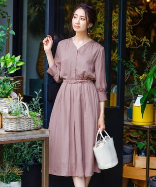 Tiaclasse L 【洗える】スタイルアップも叶うヴィンテージサテンワンピース スモーキーピンク