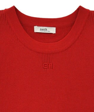 earth music&ecology ロゴ刺繍ノースリーブニットプルオーバー Red