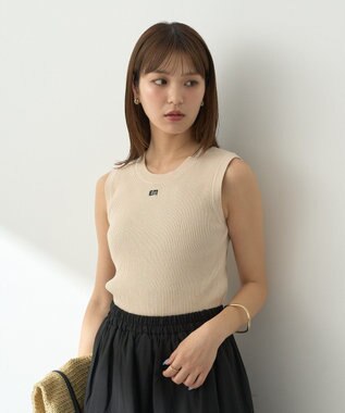 earth music&ecology ロゴ刺繍ノースリーブニットプルオーバー Ivory