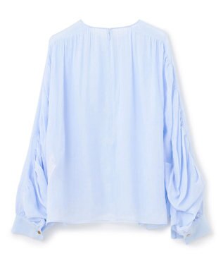 BEIGE， 【洗える】PAULINE / タックギャザーリネンボリュームブラウス Sax