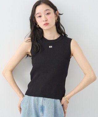 earth music&ecology ロゴ刺繍ノースリーブニットプルオーバー Black