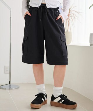 WEGO 【ウエストゴム】2WAYカーゴパンツ ブラック