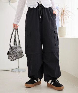 WEGO 【ウエストゴム】2WAYカーゴパンツ ブラック