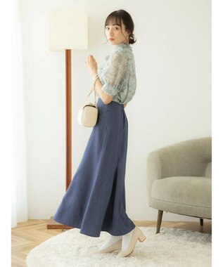 earth music&ecology フラワー柄シアーパフブラウス Light Gray