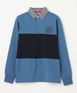 J.PRESS KIDS 【140-170cm】襟ストライプ ブロッキングポロシャツ ブルー系2