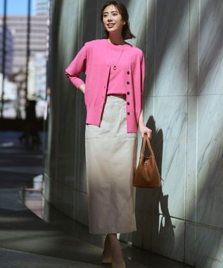 23区 レーヨンポリエステルストレッチ Vネック カーディガン ピンク系