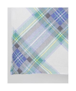 UNBILLION カシュネ cache nez / シルク×ウールチェック柄プリントストール ブルー