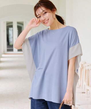 Tiaclasse 【洗える】配色カットソードルマントップス サックス