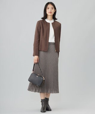 J.PRESS LADIES L プレーティングジャージー フリルネック カットソー ホワイト系