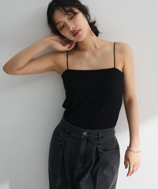 Green Parks カップ付ラメリブベアトップ Black