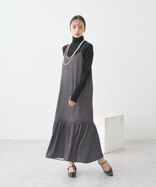 earth music&ecology アソートサテンキャミワンピース ドットグレー