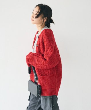 CRAFT STANDARD BOUTIQUE ざっくり柄Mixケーブルニットカーディガン Red