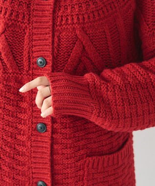 CRAFT STANDARD BOUTIQUE ざっくり柄Mixケーブルニットカーディガン Red