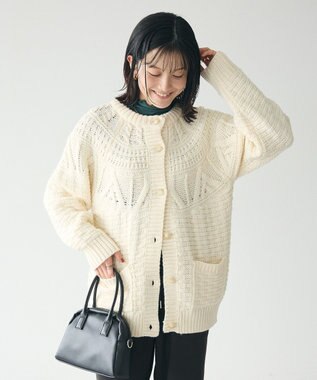 CRAFT STANDARD BOUTIQUE ざっくり柄Mixケーブルニットカーディガン Ivory