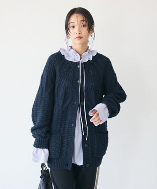 CRAFT STANDARD BOUTIQUE ざっくり柄Mixケーブルニットカーディガン Navy