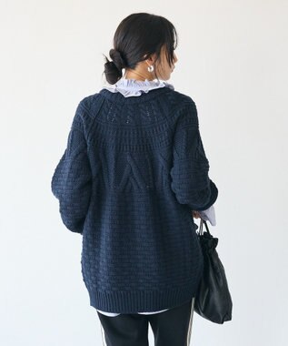 CRAFT STANDARD BOUTIQUE ざっくり柄Mixケーブルニットカーディガン Navy
