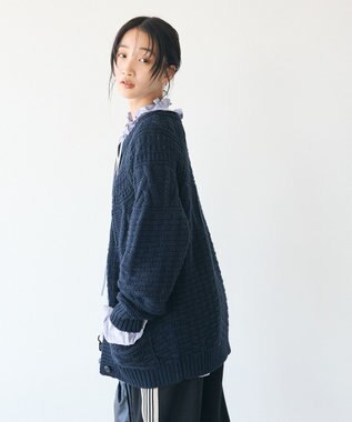 CRAFT STANDARD BOUTIQUE ざっくり柄Mixケーブルニットカーディガン Navy