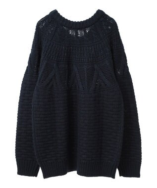 CRAFT STANDARD BOUTIQUE ざっくり柄Mixケーブルニットカーディガン Navy