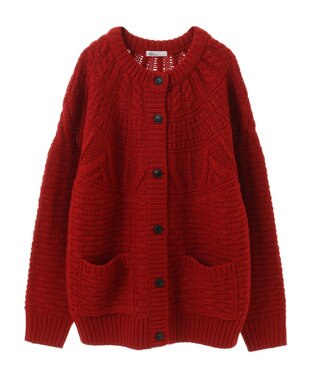 CRAFT STANDARD BOUTIQUE ざっくり柄Mixケーブルニットカーディガン Red