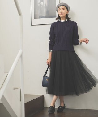 ANY L 【洗濯機可】クロップド丈ケーブルニット ネイビー