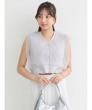earth music&ecology チュールドッキングノースリカーディガン Light Gray