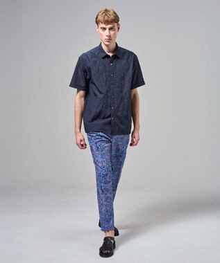 JOSEPH HOMME 【新素材】ランダムプリーツワッシャー　レギュラーカラー半袖シャツ ネイビー系