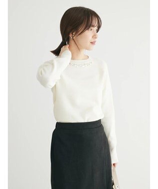 Green Parks ビジュー付きニットプルオーバー Off White