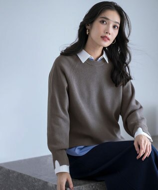 ANY SIS L ニットレイヤード シャツ ツインセット チャコール×ブルー