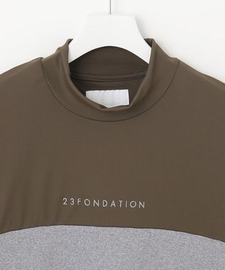 23区GOLF 【23Fondation】カラーブロック モックネックシャツ 一枚で主役級 ストレッチ性◎ カーキ系