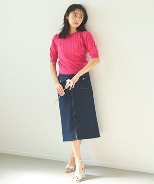 Feroux 【洗える】カラーケーブル ニット ピンク系