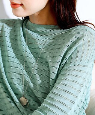 Tiaclasse 【洗える】体型カバーも叶う透け柄編みニットチュニックアンサンブル（2点セット） ミント