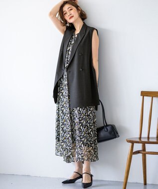 23区 L 【洗える】TWマットクロス テーラード ジレ チャコール系