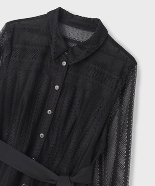 GRACE CONTINENTAL ストライプレースシャツワンピース ブラック