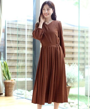 Tiaclasse L 【洗える・新色追加】パフスリーブプリーツワンピース テラコッタ