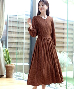 Tiaclasse 【洗える・新色追加】パフスリーブプリーツワンピース テラコッタ