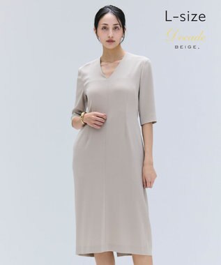 BEIGE， 【洗える・L-size】CINDY / Vネックハーフスリーブワンピース