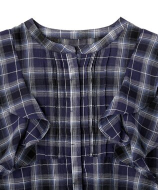 earth music&ecology チェックラッフルブラウス Navy